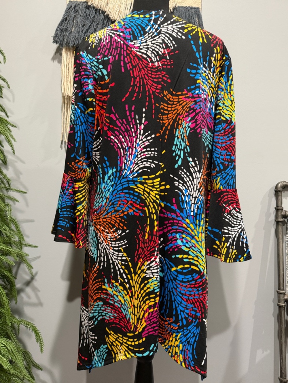 Slinky Brand Vibrant Swirl Print Tunic Dress - Multicolor on Black Large - Picture 4 of 5